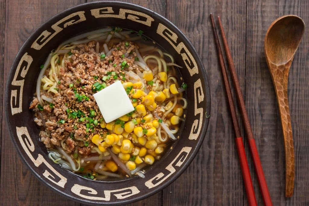 Miso butter ramen with corn and noodles